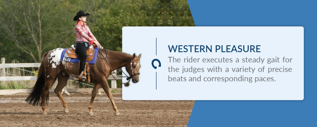 For Western Pleasure riders, they execute a steady gait for the judges with a variety of precise beats and corresponding paces